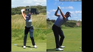 Justin Thomas golf swing  Long Iron faceon amp downtheline July 2017 [upl. by Anwahsad]