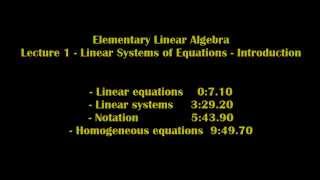 Elementary Linear Algebra  Lecture 1  Linear Systems of Equations [upl. by Nnylireg]